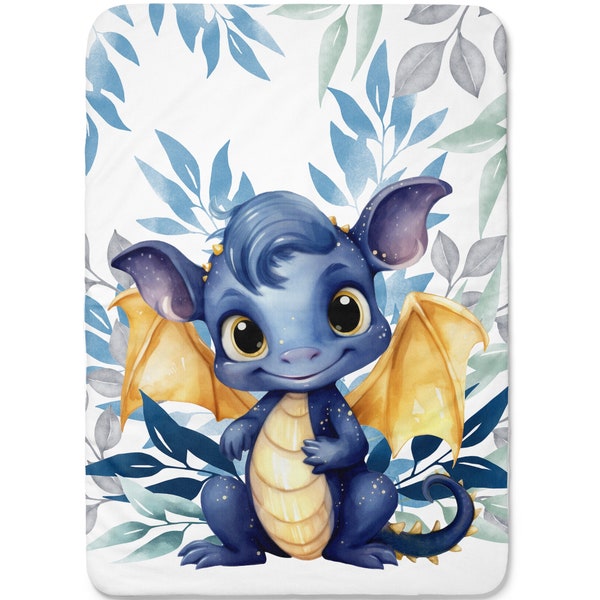 Coupon de Tissu coton Dragon bleu pour couverture 75x100cm Oeko-Tex - Idéal pour réaliser une Couverture mixte bébé ou Enfant!