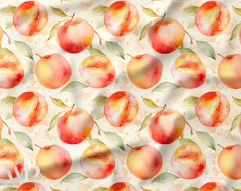 Peach Fabric, Watercolor Peach Fabric, Fruit Cotton Fabric, Oeko Tex Cotton, Summer Nursery Fabric, Dressmaking, Home Decor Fabric