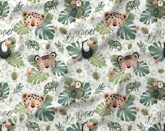 Tissu au mètre Certifié Oeko-Tex Animaux De La Jungle tigre, toucan, léopard -Mercerie Princesses- 11 matières disponibles