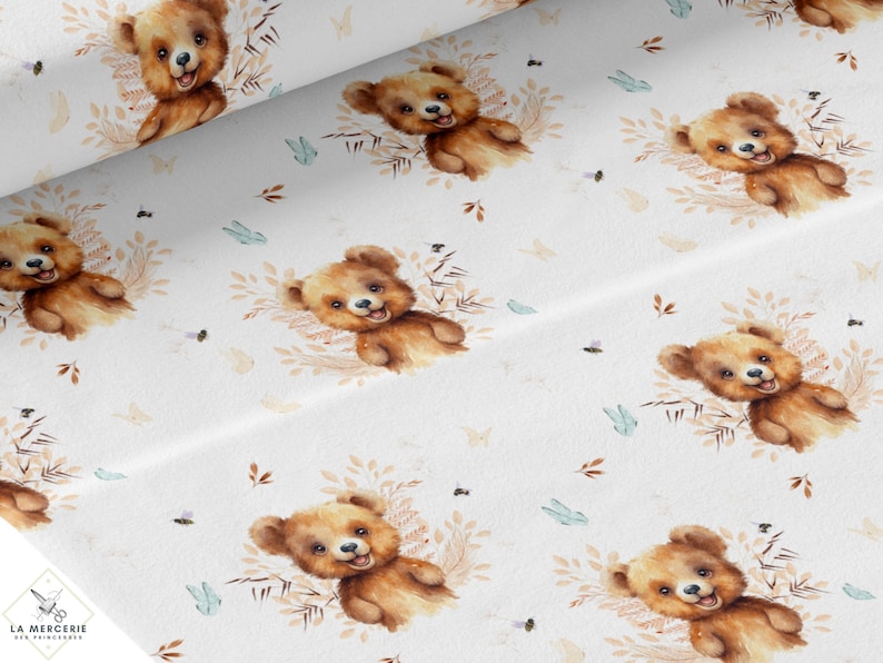 Bear fabric by the meter from Mercerie des Princesses Ideal for a child's teddy bear theme creation Cotton, Jersey, French Terry, Waterproof image 1