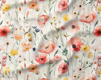 Poppy Fabric, Poppy Fabric, Floral Cotton Fabric, Oeko Tex Cotton, Red Flower Fabric, Dressmaking Fabric, Home Decor Fabric