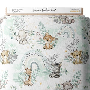 Fabric by the meter Safari Babies Green Oeko-Tex Certified Children's creation La Mercerie des Princesses Cotton, Jersey, French Terry, Waterproof image 6