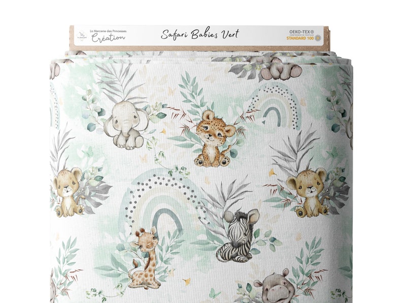 Fabric by the meter Safari Babies Green Oeko-Tex Certified Children's creation La Mercerie des Princesses Cotton, Jersey, French Terry, Waterproof image 6