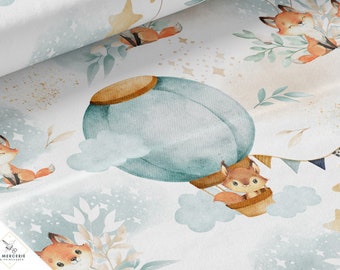 Tissu Coton Lovely Fox celadon de la Mercerie des Princesses- Idéal pour une Création mixte Enfant et Bébé thème renard, écureuil Vert d'eau