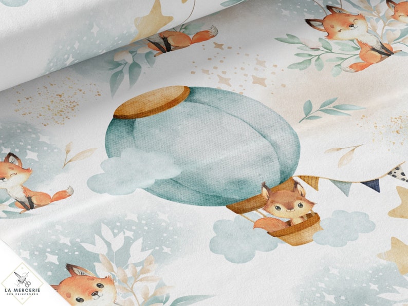 Fabric by the meter Lovely Fox Celadon Certified Oeko-Tex Children's creation La Mercerie des Princesses Cotton, Jersey, French Terry, Waterproof image 1