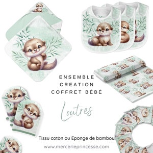 Ensemble Loutres Vertes pour création Bébé, coffret de naissance complet A COUDRE