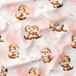 Tessuto al metro Baby Otters Pastel Coral Certificato Oeko-Tex - La Mercerie des Princesses - Cotone, Jersey, French Terry, Impermeabile
