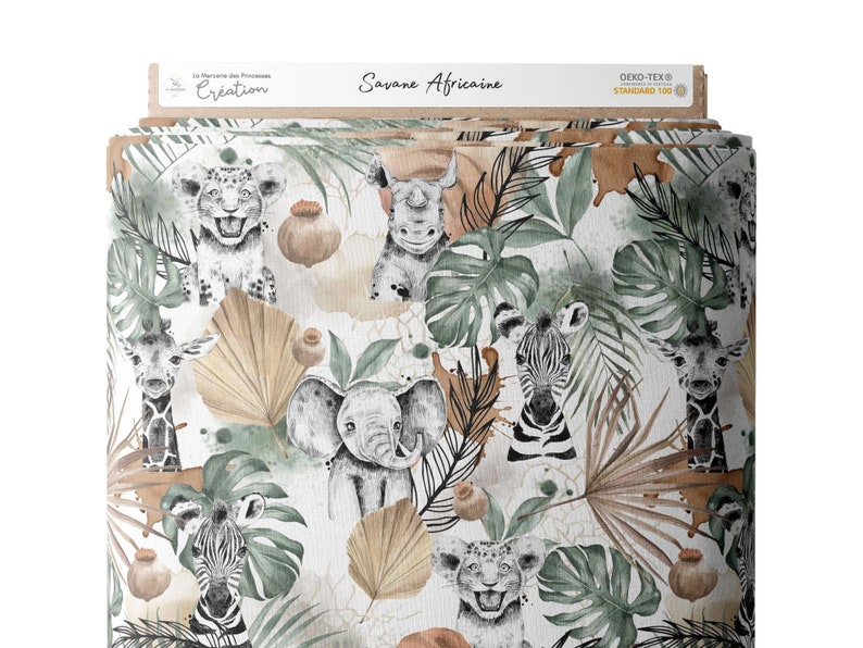 Fabric by the meter African Savane from Mercerie des Princesses Ideal Creation for Children with Savanna theme. Cotton, Jersey, French Terry, Waterproof image 3