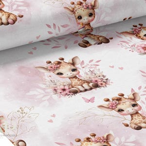 Tessuto al metro Baby Giraffe Pastello Rosa Antico Certificato Oeko-Tex - La Mercerie des Princesses - Cotone, Jersey, French Terry, Impermeabile
