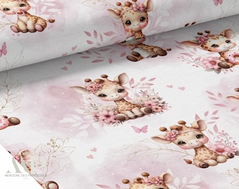 Tela Jirafa Bebé Pastel Rosa Viejo por Metro - Certificado Oeko-Tex - La Mercerie des Princesses - 11 telas disponibles