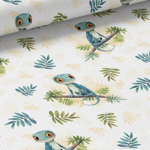 Tessuto al metro Gecko di Mercerie des Princesses - Ideale per creazioni per bambini a tema lucertola - Cotone, Jersey, French Terry, Impermeabile