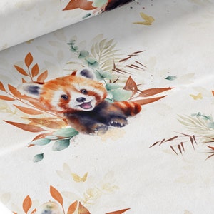 Tessuto Panda Rosso al Metro di Mercerie des Princesses - Ideale per le Creazioni dei Bambini, eucalipto - Cotone, Jersey, French Terry, Impermeabile