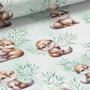 Tessuto al metro Green Otters Certificato Oeko-Tex - La Mercerie des Princesses - Cotone, Jersey, French Terry, Impermeabile