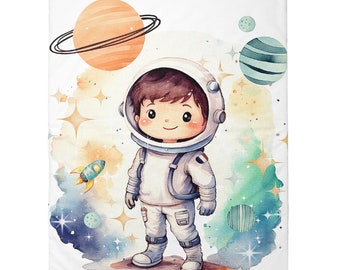 Coupon de Tissu coton Astronaute pour couverture 75x100cm Oeko-Tex - Idéal pour réaliser une Couverture mixte bébé ou Enfant!