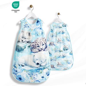 Panneau Tissu pour gigoteuse motif Animaux de L'arctique à coudre en toile de coton 153g OEKO-TEX®-Projet DIY couture bébé entre 50 et 80 cm