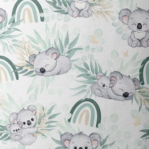 Tissu Coton Koala Vert d'eau de la Mercerie des Princesses Idéal pour une Création mixte Enfant et Bébé thème Koala vert d'eau, eucalyptus image 3