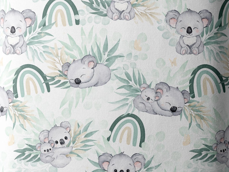 Tissu Coton Koala Vert d'eau de la Mercerie des Princesses Idéal pour une Création mixte Enfant et Bébé thème Koala vert d'eau, eucalyptus image 3