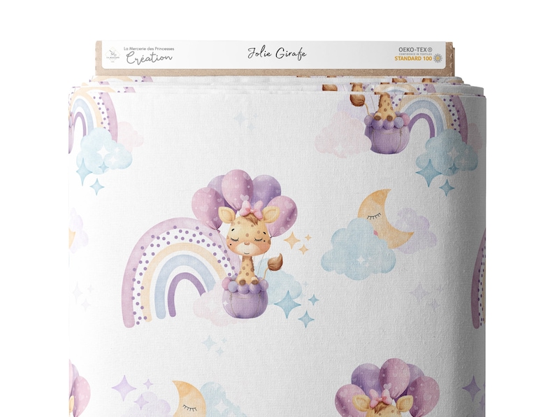 Tissu Coton Jolie Girafe de la Mercerie des Princesses Idéal pour une Création mixte Enfant et Bébé thème Ballons, nuage et Arc en ciel image 2