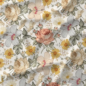 Tessuto al metro Vintage Flowers Certificato Oeko-Tex - Creazione per bambini - La Mercerie des Princesses - Cotone, Jersey, French Terry, Impermeabile