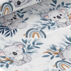 Tissu Coton Koala Bleu de la Mercerie des Princesses Idéal pour une Création mixte Enfant et Bébé thème Koala Bleu et arc en ciel image 1