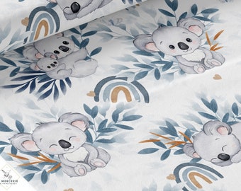 Stof per meter Koala Blue Oeko-Tex gecertificeerd- Creatie voor kinderen - La Mercerie des Princesses- Katoen, Jersey, French Terry, Waterdicht