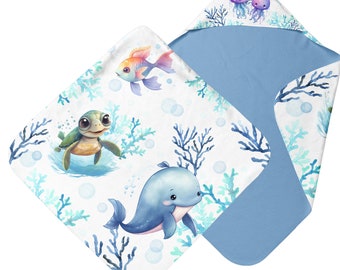Panels for creating an Aquatic Animals bath cape + 100% premium cotton Oeko-Tex wipes