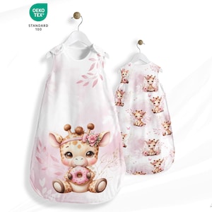 Panneau Tissu pour gigoteuse motif Bébé Girafe Pastel Vieux Rose à coudre en coton 153g OEKO-TEX® - Projet DIY couture bébé entre 50 et 80cm