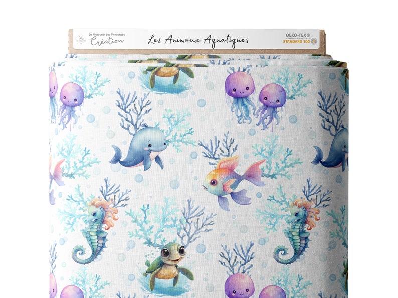 Tissu au mètre Animaux Aquatiques Certifié Oeko-Tex Création enfant La Mercerie des Princesses Coton, Jersey, French Terry, Imperméable image 6