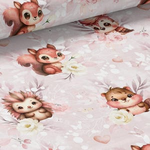 Tessuto al metro Woodland Old Pink Certificato Oeko-Tex- Creazione per bambini - La Mercerie des Princesses- Cotone, Jersey, French Terry, Impermeabile