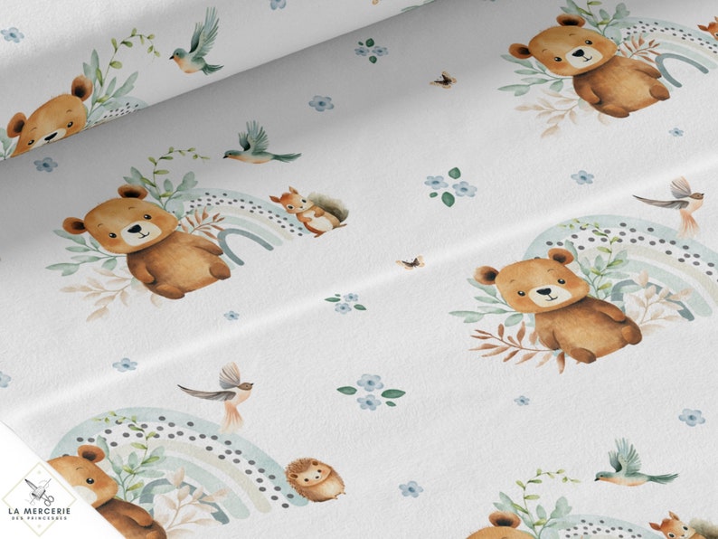 Fabric by the meter Tender Little Bear from Mercerie des Princesses Ideal Children's Creation. Cotton, Jersey, French Terry, Waterproof image 1