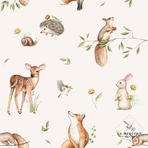 Fabric by the meter Friends of the woods, doe, squirrel, rabbit, fox Oeko-Tex 132g/m2 Cotton, Jersey, French Terry, Waterproof