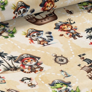 Tessuto al metro Animali pirata delle Mercerie des Princesses - Creazione ideale per bambini - Cotone, Jersey, French Terry, Impermeabile