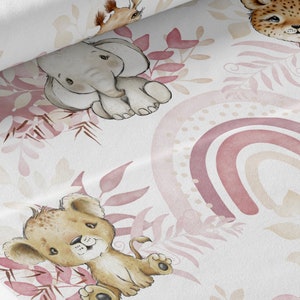 Tessuto al metro Safari Babies Rosa Certificato Oeko-Tex- Creazione per bambini - La Mercerie des Princesses- Cotone, Jersey, French Terry, Impermeabile