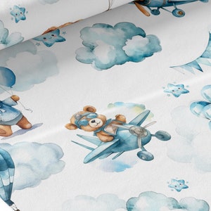 Tessuto al metro Ourson Dans Les Airs - la Mercerie des Princesses - Creazione ideale per bambini e neonati - Cotone, Jersey, French Terry, Impermeabile