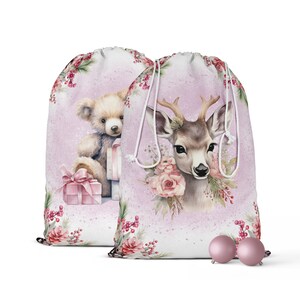 Panneaux pour création d'un Pochon de Noël Cerf et Ours  100% coton premium Oeko-Tex