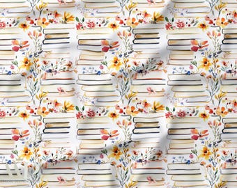 Poetic Books Fabric, Floral Poetry Fabric, Floral Book Fabric, Watercolor Library Fabric, Oeko Tex Cotton, Sewing Fabric, Home Decor