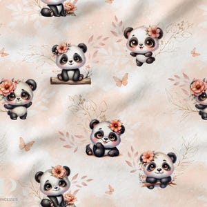 Tessuto al metro Baby Panda Pastel Peach Certificato Oeko-Tex - La Mercerie des Princesses - Cotone, Jersey, French Terry, Impermeabile