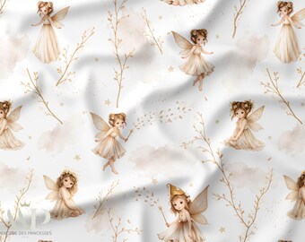 Fairy Fabric, Fairy Dust Fabric, Beige Watercolor Fabric, Fairy Print Fabric, Oeko Tex Cotton, Baby Fabric, Nursery Fabric, Kids Fabric