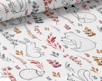 Tissu Coton Forêt Enchantée de la Mercerie des Princesses- Idéal pour une Création mixte Enfant et Bébé thème renard, lapin, ours, écureuil