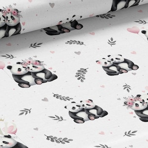 Tessuto al metro Panda e Cuore di Mercerie des Princesses - Ideale per la creazione di bambini Cotone, Jersey, French Terry, Impermeabile