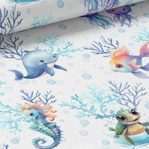Tessuto al metro Animali Acquatici Certificato Oeko-Tex - Creazione per Bambini - La Mercerie des Princesses - Cotone, Jersey, French Terry, Impermeabile