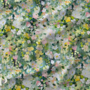 Tessuto al metro Fleuri Champêtre Acquerello, Tratteggio floreale, Fiori di campo Oeko-Tex® - Cotone | Maglia | Panino con ripieno francese | Impermeabile