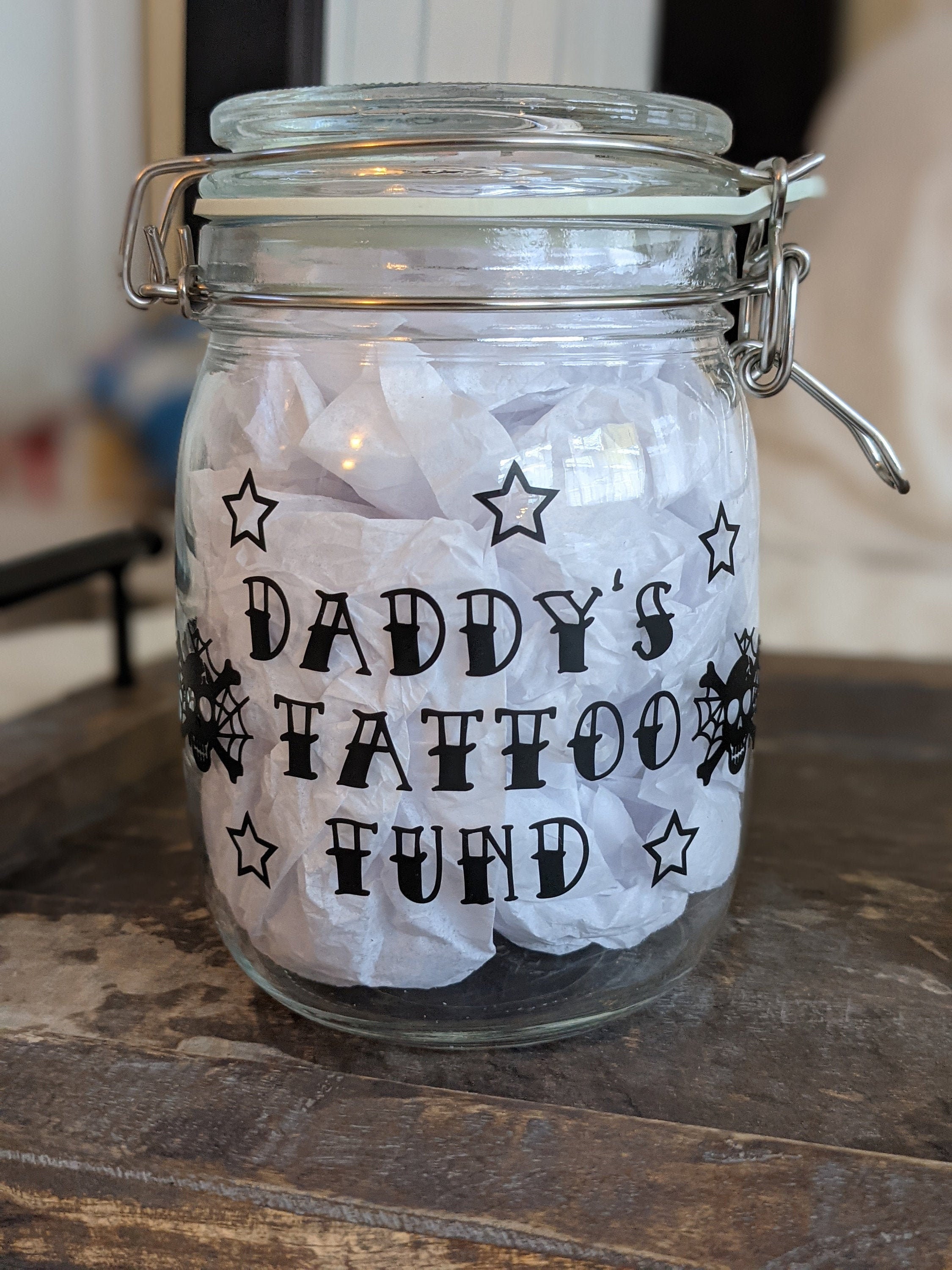 Daddy's tattoo fund savings jar