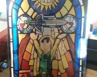 Legend of Zelda Link Stained glass (Minish cap) Aluminum Art Print (standard comic book size)