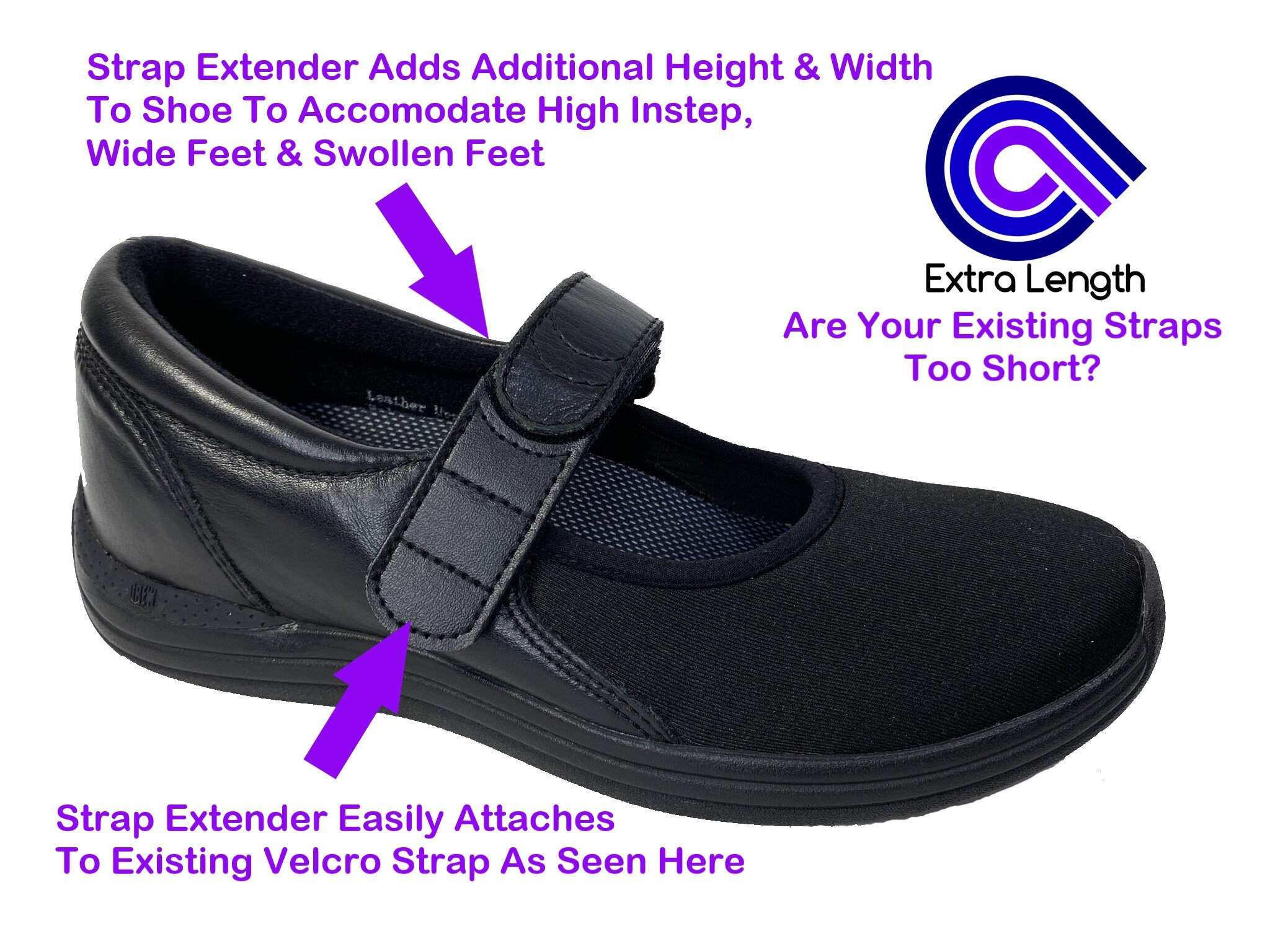 Shoe Straps Extenders Easily Add Length and Width for High Insteps & Wide Shoes! Add Yourself! Made Using Velcro Brand Fastener Material!