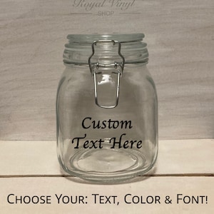 32oz (1 Qt) Custom Text Glass Sealed Lid Storage Jar. Personalized Tip Fund Jar. Customized Birthday / Retirement Gift. Dog / Cat Treats