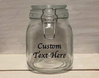 32oz (1 Qt) Custom Text Glass Sealed Lid Storage Jar. Personalized Tip Fund Jar. Customized Birthday / Retirement Gift. Dog / Cat Treats