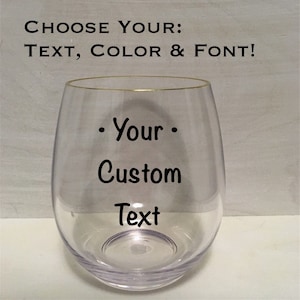 16oz Gold Rim Customizable Indoor Outdoor Stemless Acrylic Wine Glass Birthday, Anniversary, Wedding Party, Father&#39;s Day, Graduation Gift