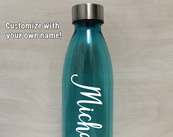 Personalized Teal 22oz Water Bottle Plastic & Stainless Steel Drink Tumbler Cold Drinks. Customized Birthday Party Favor Mother's Day Gift
