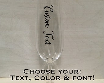 Customizable Acrylic Champagne Flute Glass Personalized Text Wedding, Anniversary, Engagement, Birthday, Wedding, Mother's Day Gift Idea